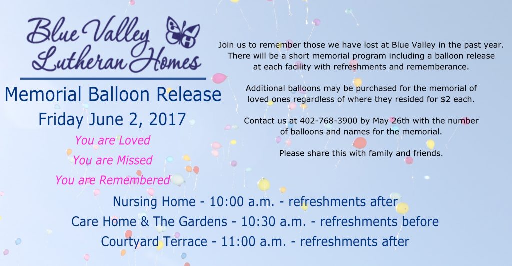 Balloon Release 2017 Blue Valley Lutheran Home